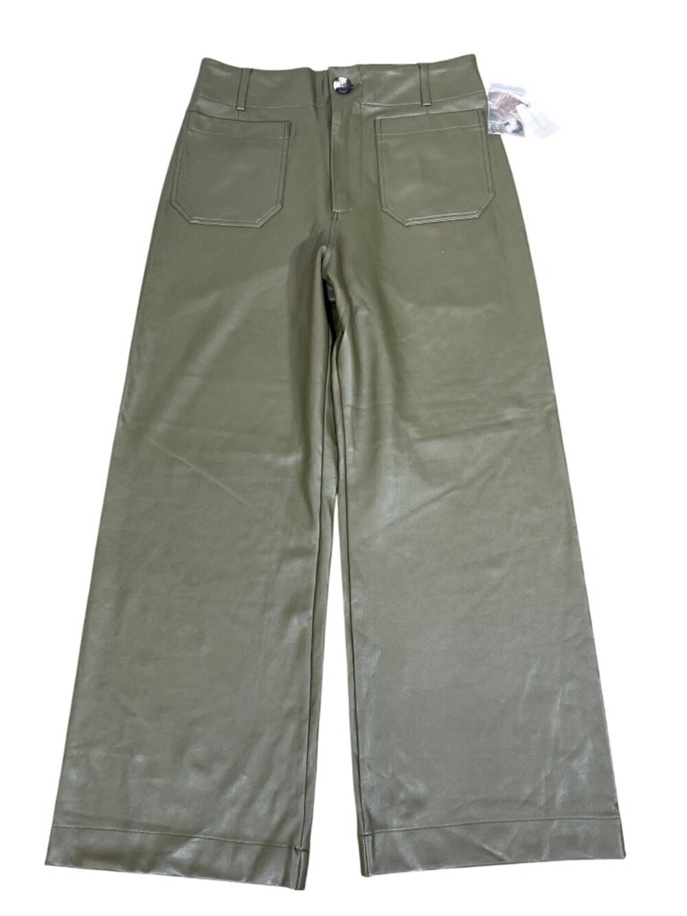 ANTHROPOLOGIE MAEVE The Colette Faux Leather Crop Wide-Leg Pants Olive Sz 28 NWT